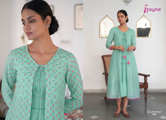 Summeria By Psyna 1001-1006 Shrug Party Wear Kurtis Catalog